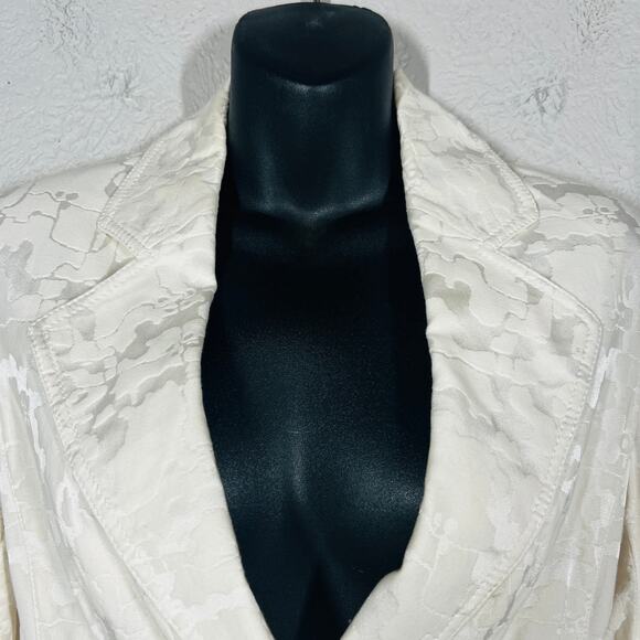 SoCa x St. John Embossed Blazer Jacket Single Button Snap Front Ivory Collar - 2 - Picture 4 of 7
